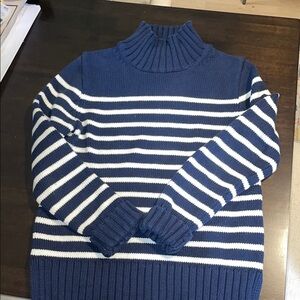 Viral J Crew Navy and White Striped mock neck Sweater 100%